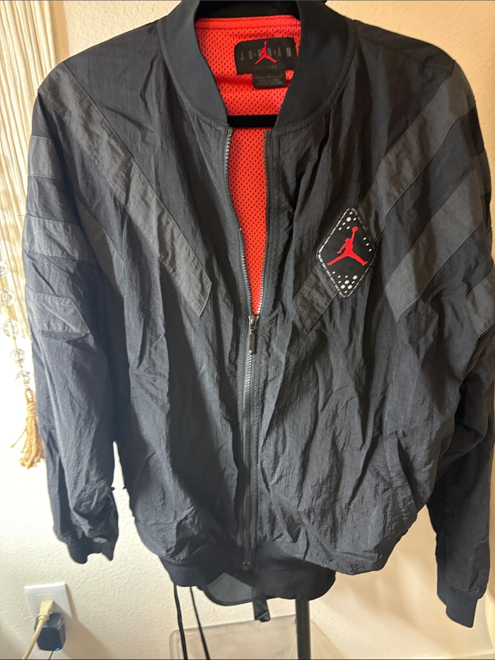 Nike flight Jordan Black Bomber Jacket with Red Lining and Jumpman Patch